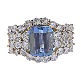 14k Gold 2.69ct Aquamarine Diamond Ring