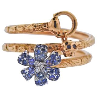 Gucci Flora Gold Diamond Sapphire Charm Ring