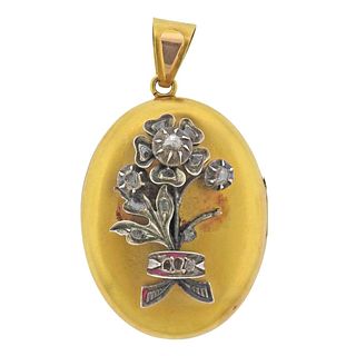 Antique Victorian Gold Silver Diamond Locket Pendant