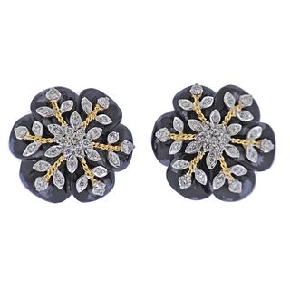 14k Gold Obsidian Diamond Snowflake Earrings