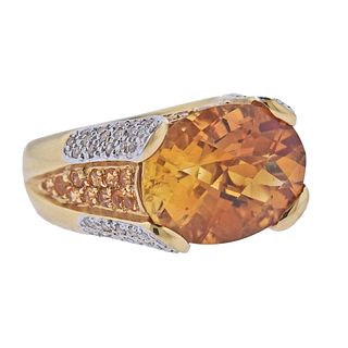 18k Gold Citrine Diamond Cocktail Ring