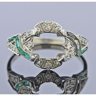 Art Deco Platinum Diamond Emerald Ring Setting