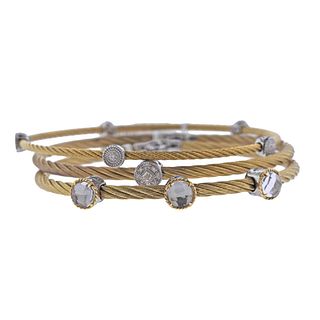 Charriol Gold Steel Diamond Topaz Bracelet Set
