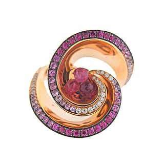 De Grisogono Chiocciolina Gold Rubellite Pink Sapphire Diamond Ring