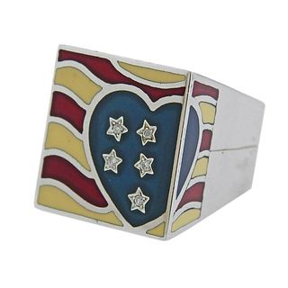 La Nouvelle Bague Gold Diamond Enamel American Flag Ring