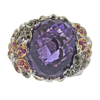 18k Gold Amethyst Diamond Ruby Sapphire Ring