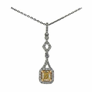 New Dalumi 1.34ctw Fancy Yellow Diamond 18k Gold Necklace Pendant 
