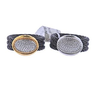 Charriol 18k Gold Diamond Steel Ring Set of 2