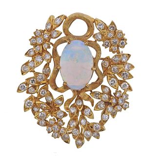 18k Gold 4.75ct Opal Diamond Pendant Brooch