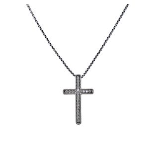 David Yurman Petite Pave Diamond Cross Pendant Necklace