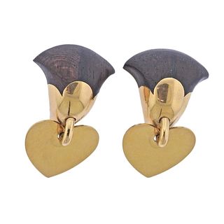 Van Cleef & Arpels 18k Gold Wood Heart Earrings