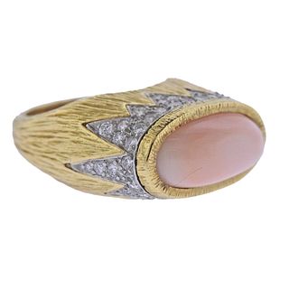 18k Gold Angel Skin Coral Diamond Ring
