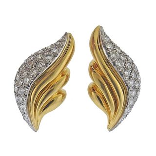 1980s 18k Gold Diamond Cocktail Earrings