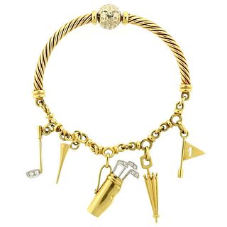 Pomellato Diamond Gold Golfer Charm Bracelet
