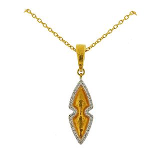 Gurhan Edgy Willow Gold Diamond Pendant Necklace