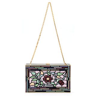 Judith Leiber Couture Crystal Floral Leather Clutch Bag