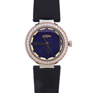 Dewitt Blue Empire Diamond 18K Rose Gold Steel Quartz Ladies Watch BEM.QZ.001-BLK
