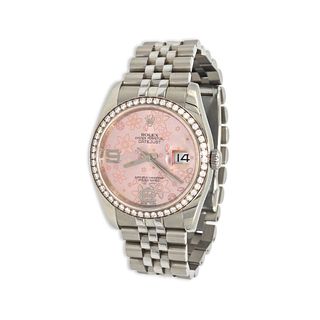 Rolex Datejust Pink Floral Diamond Gold Steel Watch 116244
