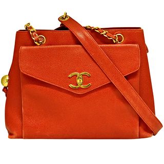 Chanel CC Caviar Red Leather Shoulder Bag 