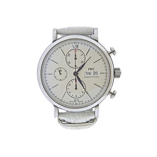 IWC Portofino Stainless Steel Day Date Chronograph Automatic Watch 