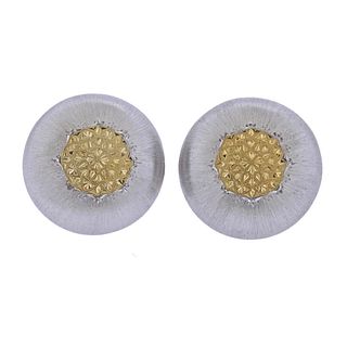 Buccellati Geminato 18k Gold Silver Button Earrings