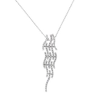 A diamond pendant. Designed as a tapered series of brilliant-cut diamond articulated scrolling links