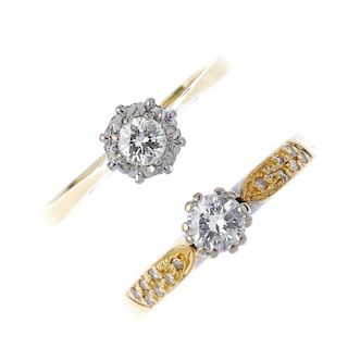 Two 18ct gold diamond rings. To include an illusion-set brilliant-cut diamond single-stone ring and