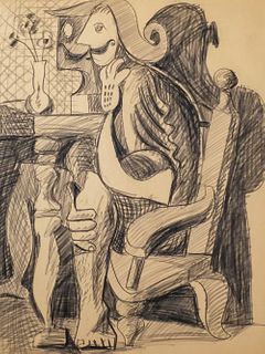 Attr. Seymour Lipton, Large Cubist Drawing
