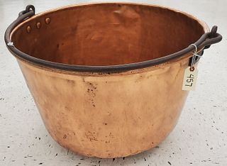 26" Round Copper Cauldron w/ Cast Iron Handle