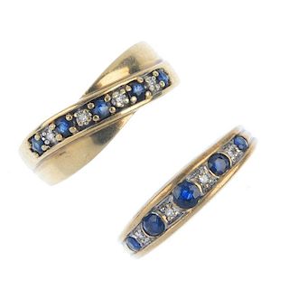 A selection of three sapphire and diamond dress rings. To include a 9ct gold sapphire and diamond ba