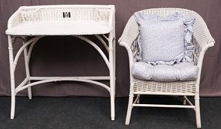 Wicker Desk and Chair Set