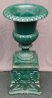 Two Part Antique Cast Iron Garden Urn