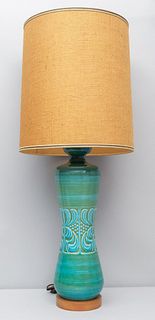 Mid Century Modern Aqua Green Ceramic Lamp