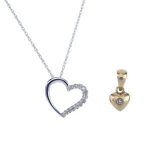 A selection of three diamond heart pendants. To include a single-cut diamond pendant, suspended from