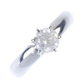 A 14ct gold fracture-filled diamond single-stone ring. The brilliant-cut fracture-filled diamond, to