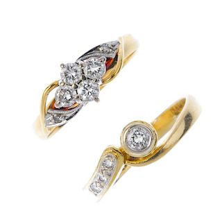 A selection of three diamond rings. To include an 18ct gold brilliant-cut diamond quatrefoil ring wi