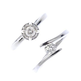 Two 18ct gold diamond rings. To include a brilliant-cut diamond crossover ring and a brilliant-cut d