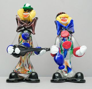 Pair Of Murano Seguso Style Clown Figurines