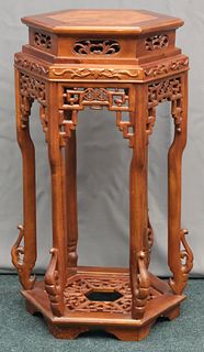 Chinese Hexagonal Carved Plant Stand