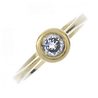 An 18ct gold diamond single-stone ring. The brilliant-cut diamond collet, to the plain band. Estimat