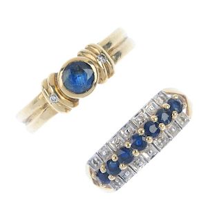 A selection of three sapphire and diamond dress rings. To include a 9ct gold sapphire and diamond fo