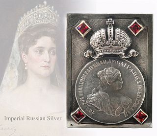 IMPERIAL RUSSIAN SILVER JEWELED MATCH BOX COVER