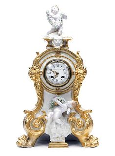 19th C. French Figural Porcelain & Gilt Mantel Clock