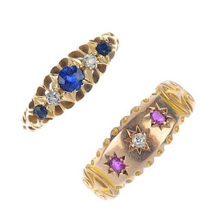 Two late 19th and early 20th century gold diamond and gem-set rings. To include an Edwardian 18ct go