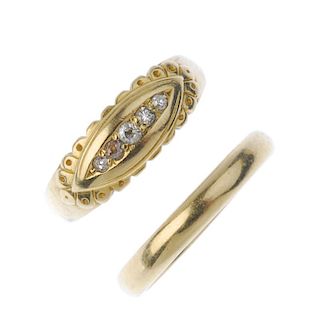 Two 18ct gold rings. To include a late Victorian 18ct gold graduated old-cut diamond line dress ring