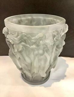 A Vintage French Smokey Grey Crystal Figural Vase