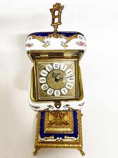 A Sevres Style Hand Painted Porcelain Table Clock