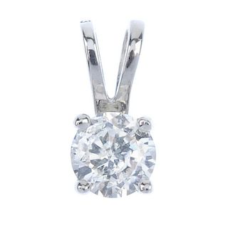 An 18ct gold diamond single-stone pendant. The brilliant-cut diamond, to the bifurcated surmount loo