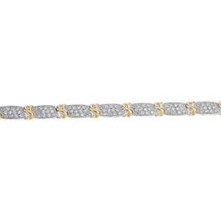 A diamond bracelet. The pave-set brilliant-cut diamond links, with crossover link intervals, to the