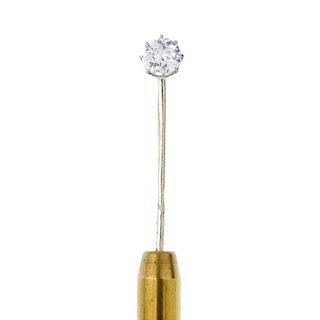 A diamond stickpin. The old-cut diamond, to the plain pin. Diamond weight 0.41ct. Length 5.8cms. Wei